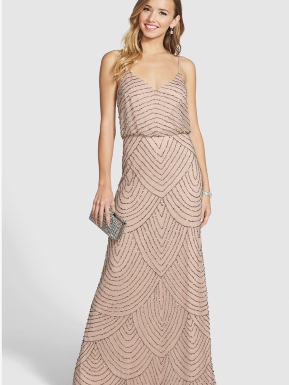 Adrianna Papell Beaded Blush Maxi Dress